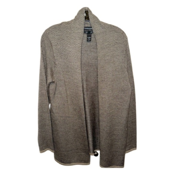Cynthia Rowley Grey Herringbone Merino Wool Blend Cardigan Sz Large Lagenlook - Picture 1 of 7
